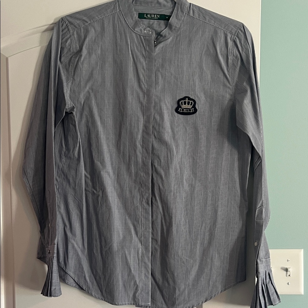 Lauren Ralph Lauren Blue Pinstripe Band-Collar Shirt